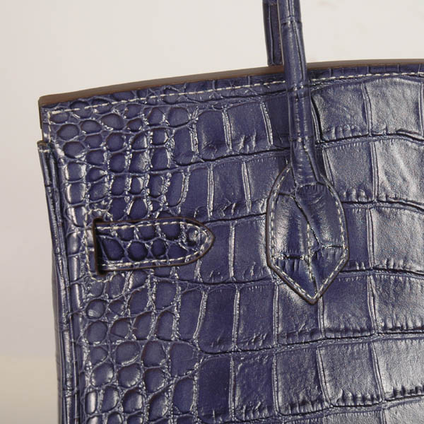 Hermes Birkin 30CM Crocodile stripes leather in Blue with Silver hardware