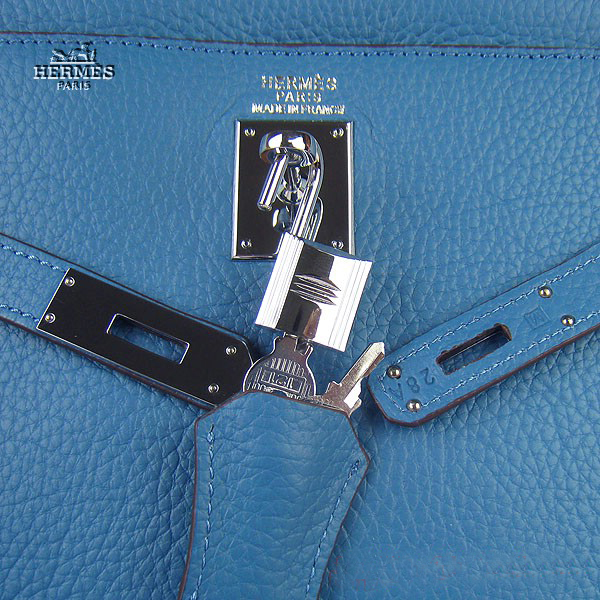 Hermes Kelly 35cm Togo Leather Bag Blue 6308 Silver Hardware