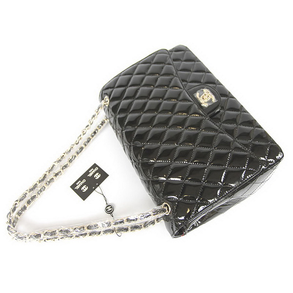 Chanel Flap Bag Quilted Black Patent with Gold Chain 1116