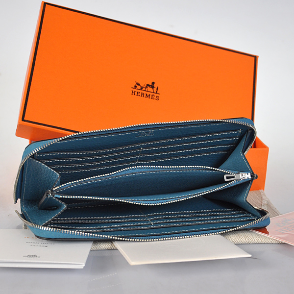 Hermes Evelyn Wallet clemence leather in Medium Blue