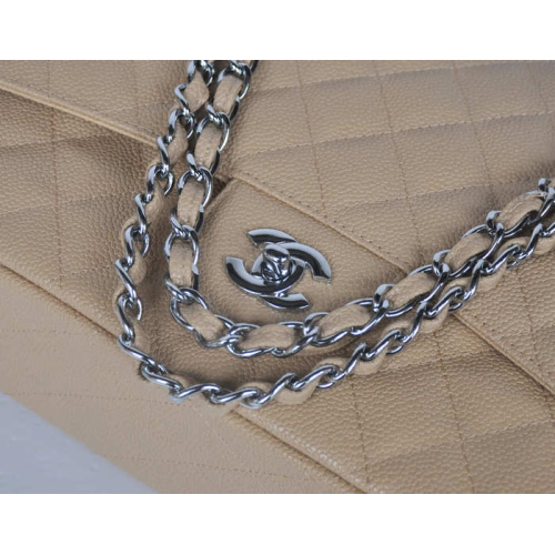 2013 Chanel Maxi Classic Flap handbags 58601 silver chain apricot