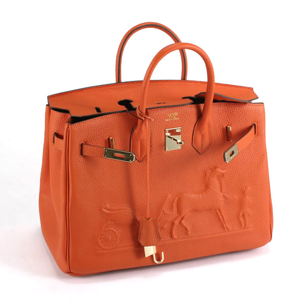 Hermes Birkin 35CM With Embossed logo Handbag Orange 6089