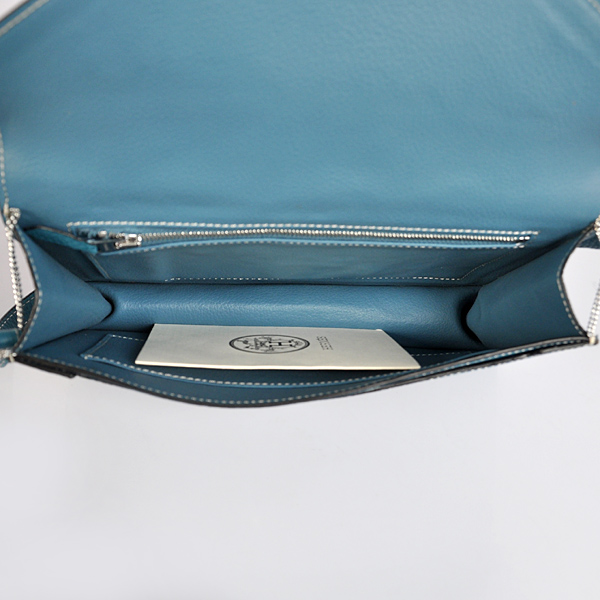 Hermes Liddy Bag clemence leather in Medium Blue with Silver hardware