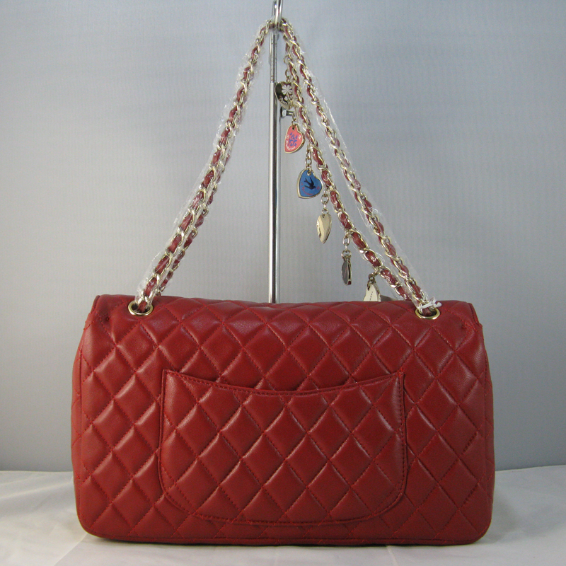 Chanel Red lambskin leather Flap Bag with Gold chain