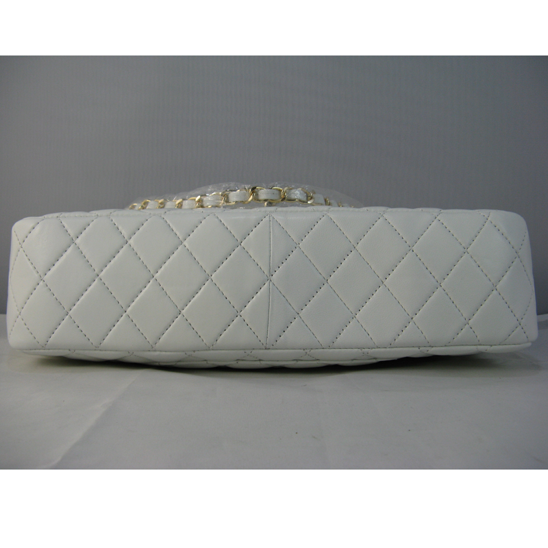 Chanel White lambskin leather Flap Bag with Gold chain