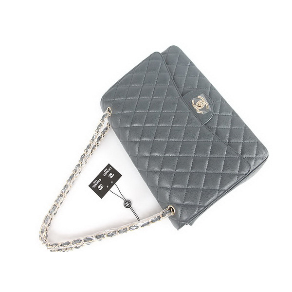 Chanel Flap Bag Quilted Gray Caviar with Gold Chain 1116