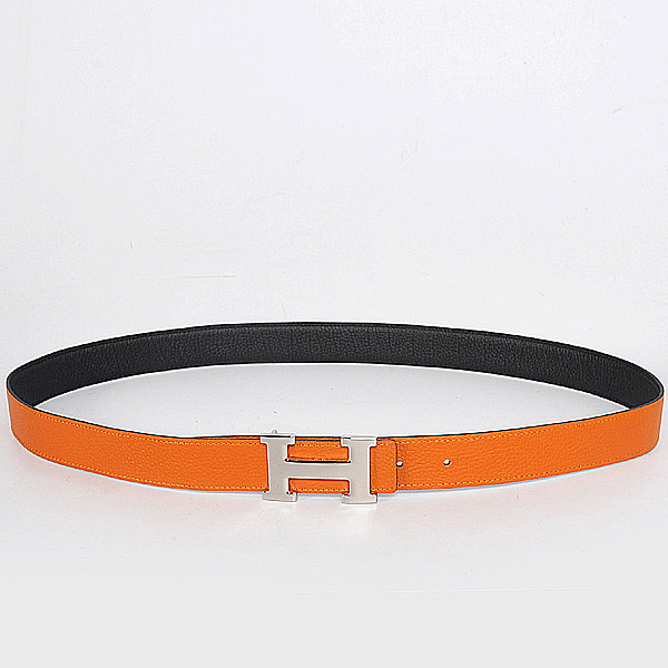 Hermes belt leather in black/Orange with H Silver Buckle