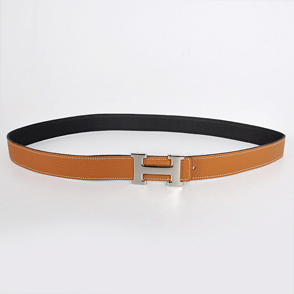 Hermes belt leather in Black/Camel with H Silver Buckle