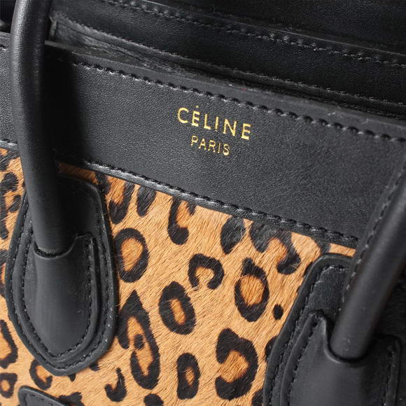 Celine Luggage Bags Mini in Leopard Black