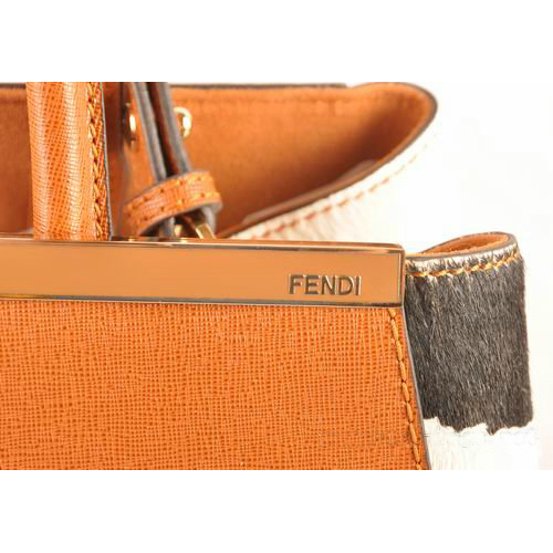 Fendi 2Jours Saffiiano Leather Horsehair Tote Bag F2552M Tan&Black