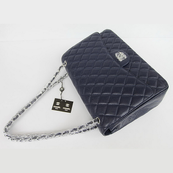 Chanel Flap Bag Quilted Navy-blue Caviar with Silver Chain 1116