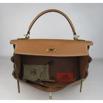 Hermes Kelly Handbags 32CM Light Coffee(gold)