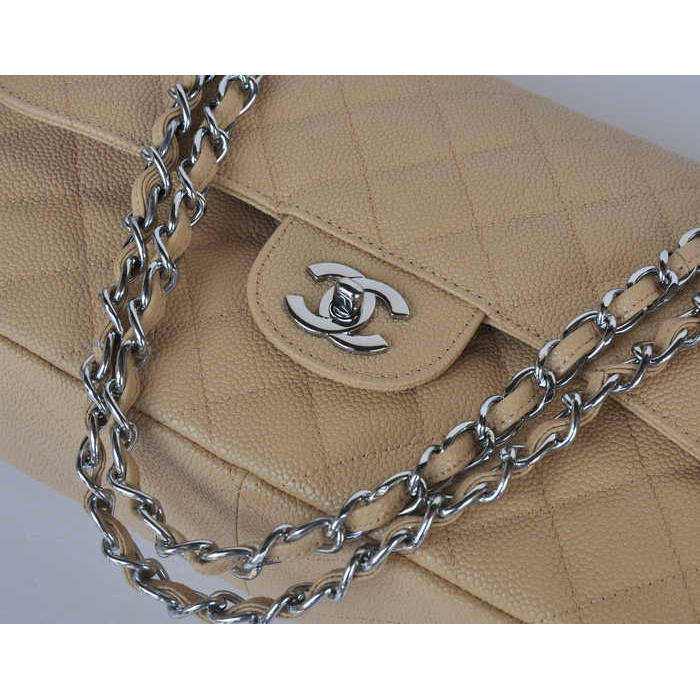 Chanel Jumbo Quilted Classic Cannage Patterns Flap Bag A58600 Apricot Silver