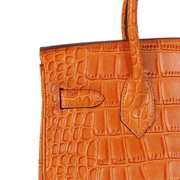 Hermes Birkin 30CM Crocodile stripes leather in Orange with Silver hardware