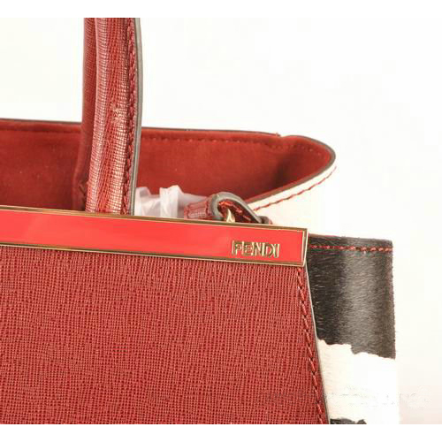 Fendi 2Jours Saffiiano Leather Horsehair Tote Bag F2552M Red&Black