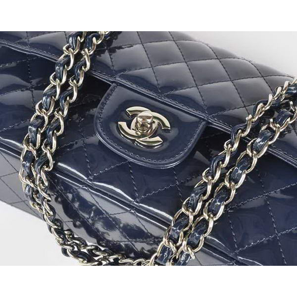 Chanel Royalblue Patent Leather Flap Bag Silver Hardware