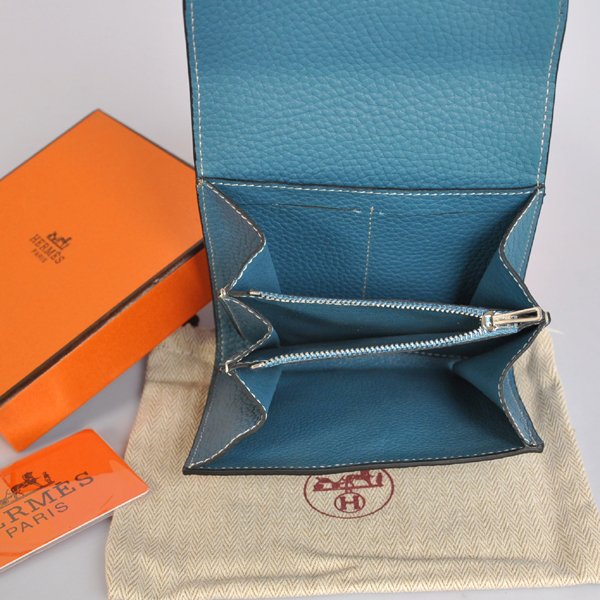 Hermes Constance Wallet clemence leather in Medium Blue