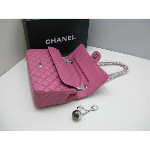 Chanel lambskin leather Plum Flap bag with Silver chain