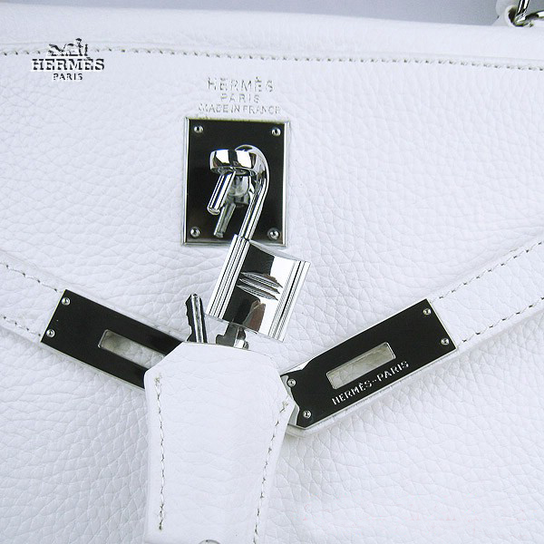 Hermes Kelly 35cm Togo Leather Bag White 6308 Silver Hardware