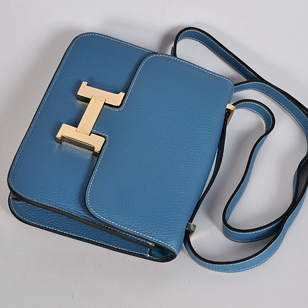 Hermes Constance Bag clemence leather in Medium Blue with Gold hardware