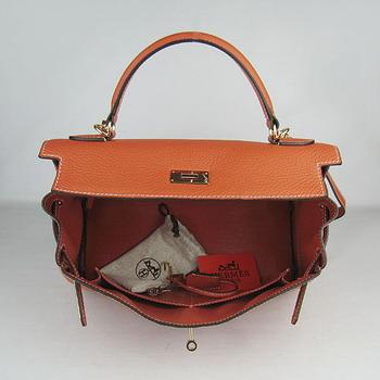 Hermes Kelly Handbags 32CM Orange(gold)