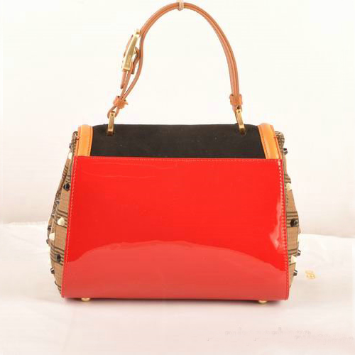 Fendi Silvana Suede&Patent Leather Flap Bag F2548 Black&Red