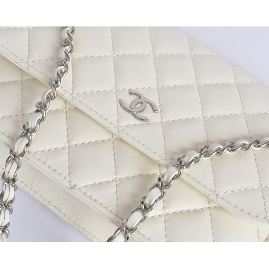 Chanel Flap Bag Lambskin Leather A33814 White Silver