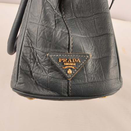 Prada Small Croco Leather Tote Bag Grey