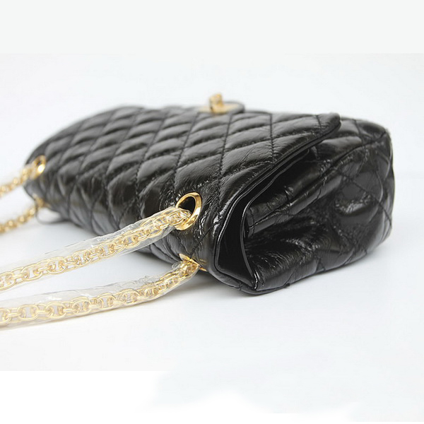 Chanel Quilted Flap Bag Black Cow Leather Gold Chain 35454