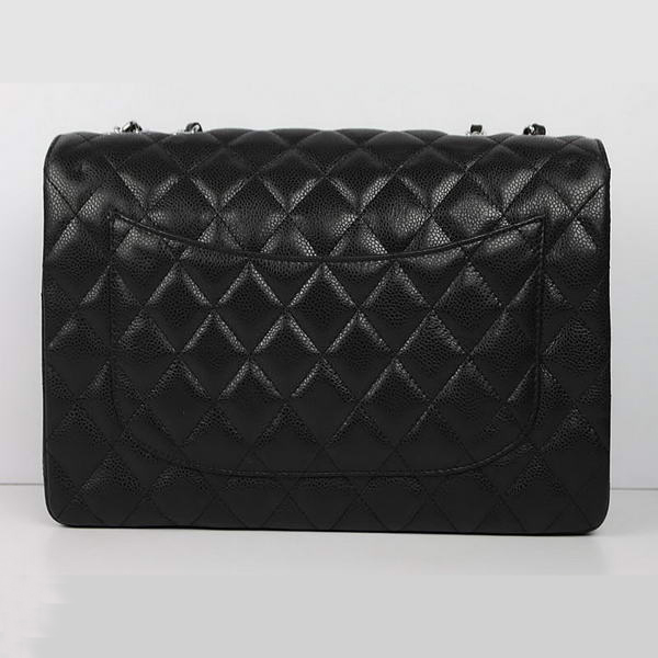 Chanel Caviar Leather Large Flap Bag A36070 Black Silver