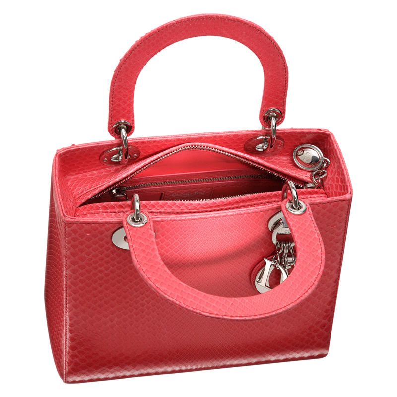 Glossy light-coral python 'Lady Dior' bag