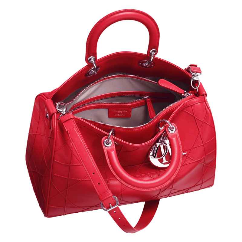 Small crimson red leather 'Dior Granville' polochon bag