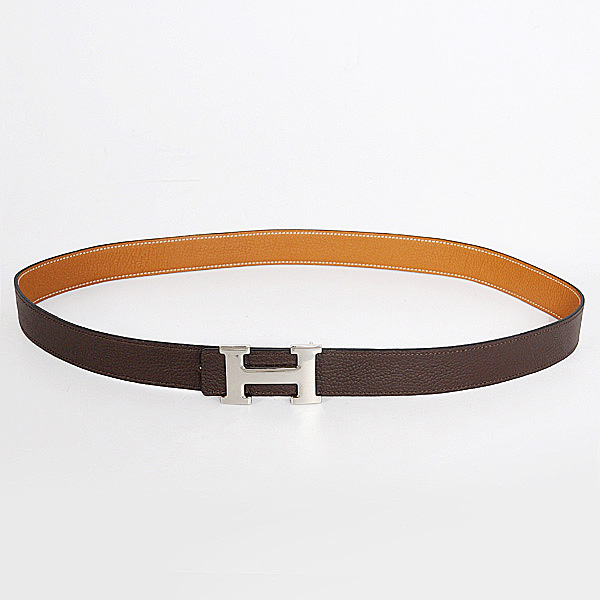 Hermes belt leather in Camel/Dark Brown with H Silver Buckle