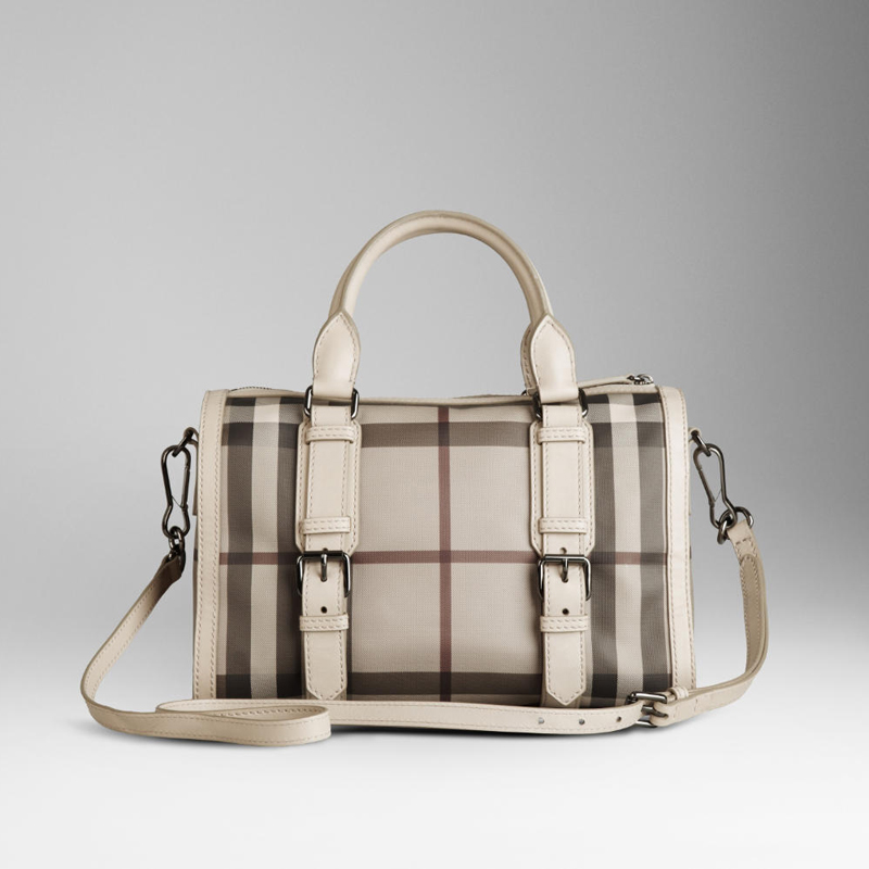 MEDIUM CHECK LEATHER BELTED BOWLING BAG