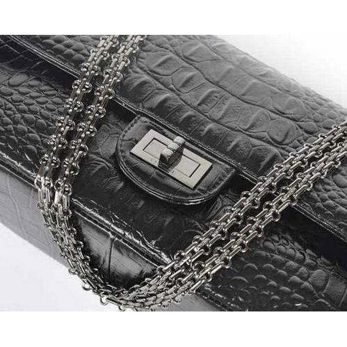 Chanel Classic Flap Bag Croc Veins Leather 1113 Black