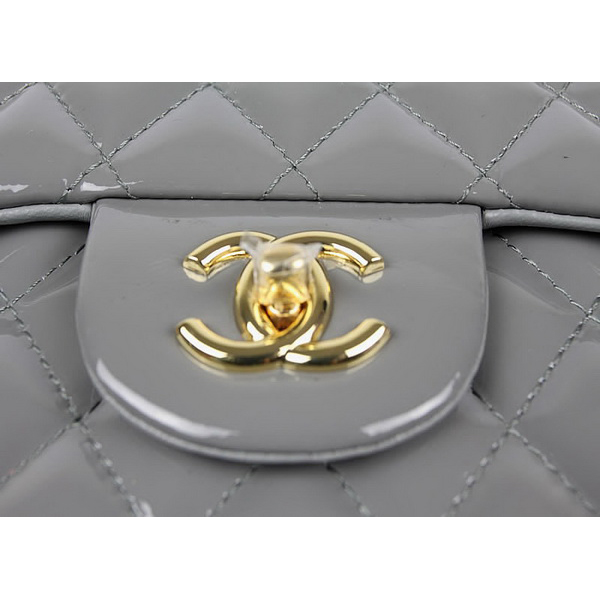 Chanel Flap Bag Quilted Gray Patent with Gold Chain 1116