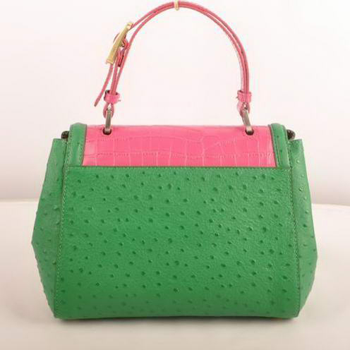 Fendi Silvana Croco-Ostrich Leather Flap Bag 2548 Peach-Green