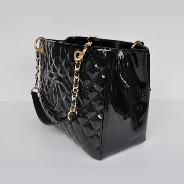 Chanel A50995 Black Patent Leather Shoulder Bag Gold