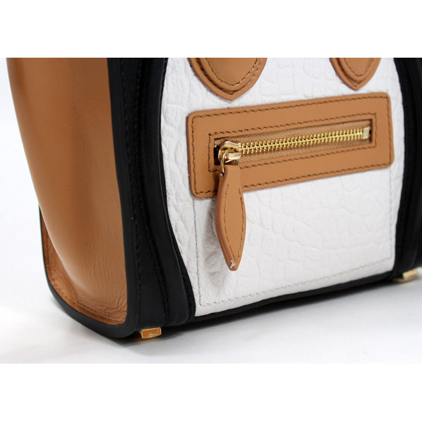 Celine Luggage small Fashion Bag Black Apricot White