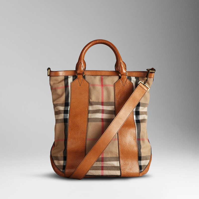 MEDIUM CHECK LEATHER DETAIL TOTE