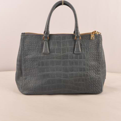 Prada Medium Croco Leather Tote Bag Grey