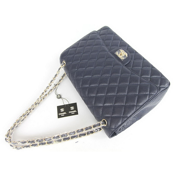 Chanel Flap Bag Quilted Navy-Blue Caviar with Gold Chain 1116