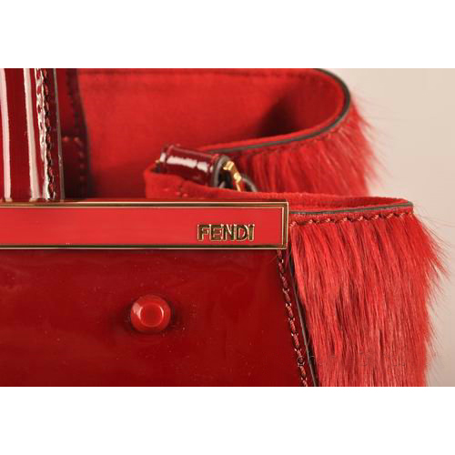 Fendi 2Jours Patent Leather Horsehair Tote Bag F2552M Red