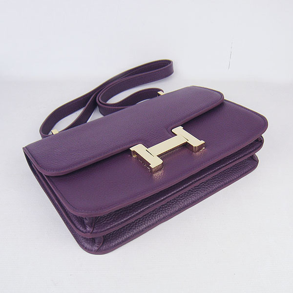 Hermes Constance Togo Leather Single Bag Purple Gold Hardware H020