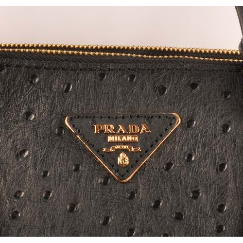 Prada Medium Ostrich Leather Tote Bag Black