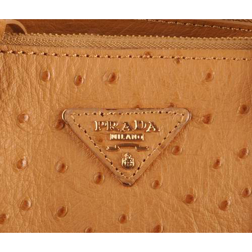 Prada Medium Ostrich Leather Tote Bag Apricot