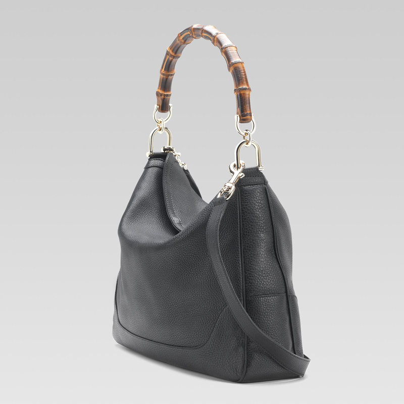 diana bamboo handle black leather shoulder bag