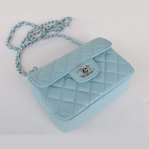 Chanel Classic mini Flap Bag Lambskin Leather 1115 Powder Blue