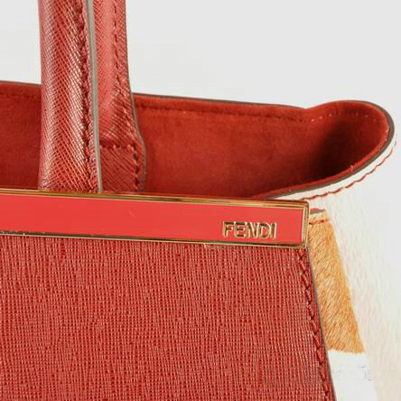 Fendi 2Jours Saffiiano Leather Horsehair Tote Bag F2552L Red&Black