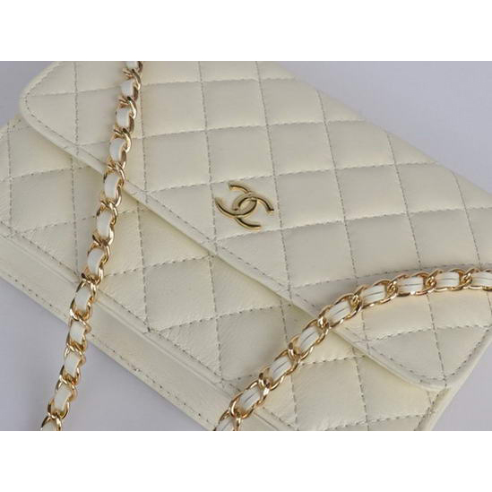 Chanel Flap Bag Lambskin Leather A33814 White Golden